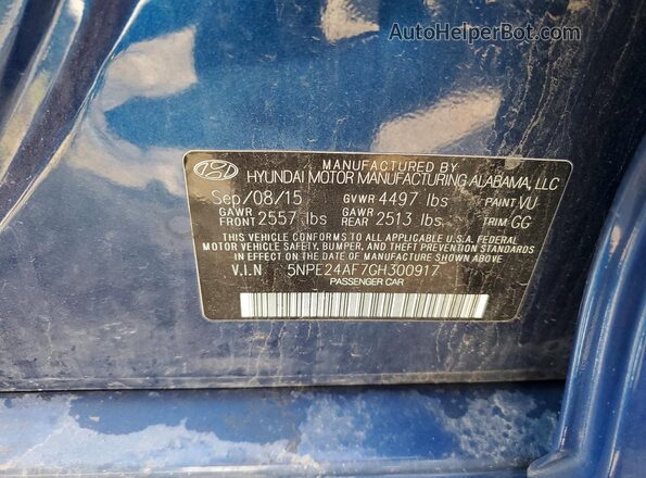 5NPE24AF7GH300917 2016 HYUNDAI SONATA Синий Вид подкапотного пространства