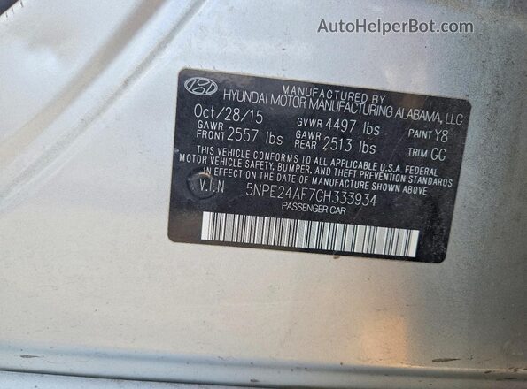 5NPE24AF7GH333934 2016 HYUNDAI SONATA Silver Engine compartment view