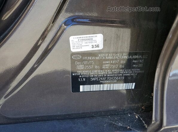 5NPE24AF7GH356419 2016 HYUNDAI SONATA Brown Вид підкапотного простору