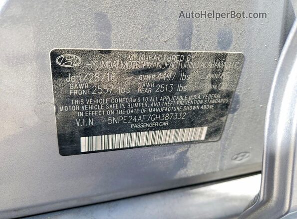 5NPE24AF7GH387332 2016 HYUNDAI SONATA Silver Շարժիչի բաժամունքի տեսք