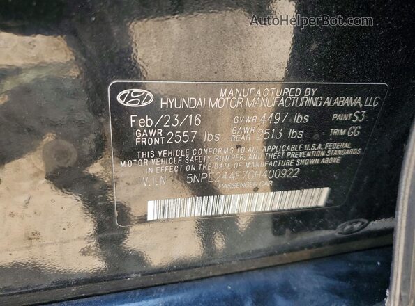 5NPE24AF7GH400922 2016 HYUNDAI SONATA Black Widok komory silnika