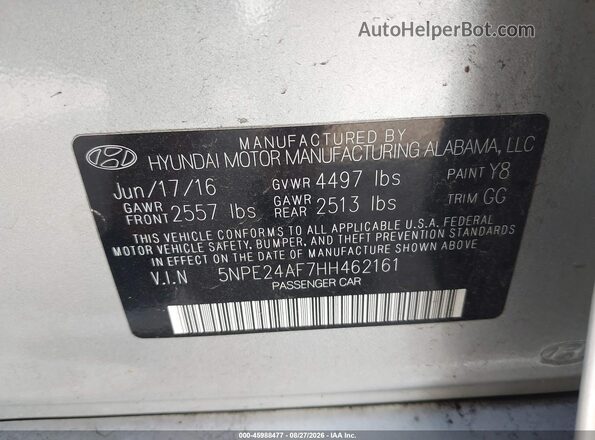 5NPE24AF7HH462161 2017 HYUNDAI SONATA Silver ძრავის განყოფილების ხედი