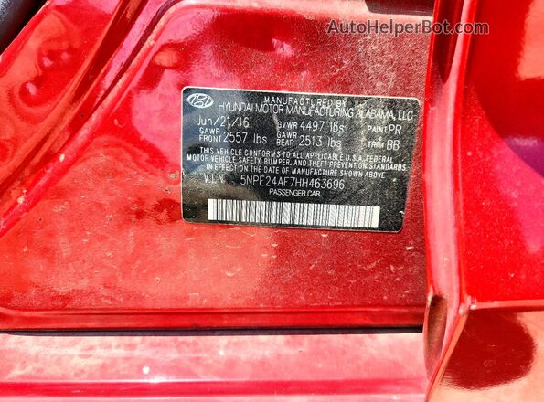 5NPE24AF7HH463696 2017 HYUNDAI SONATA Red ძრავის განყოფილების ხედი