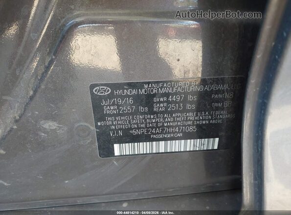 5NPE24AF7HH471085 2017 HYUNDAI SONATA Gray Շարժիչի բաժամունքի տեսք