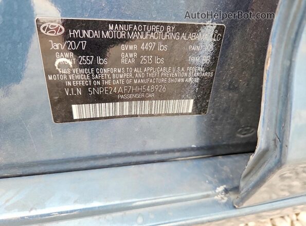 5NPE24AF7HH548926 2017 HYUNDAI SONATA Blue Շարժիչի բաժամունքի տեսք