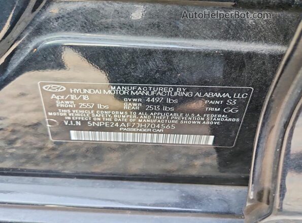 5NPE24AF7JH704565 2018 HYUNDAI SONATA Черный Вид подкапотного пространства