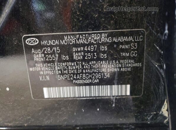 5NPE24AF8GH296134 2016 HYUNDAI SONATA Black Vista del compartimento del motor