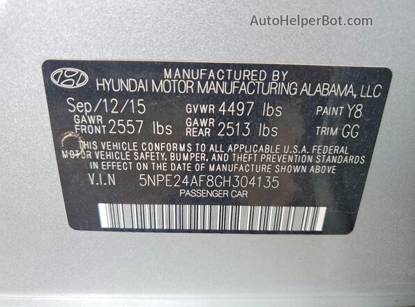 5NPE24AF8GH304135 2016 HYUNDAI SONATA Silver 