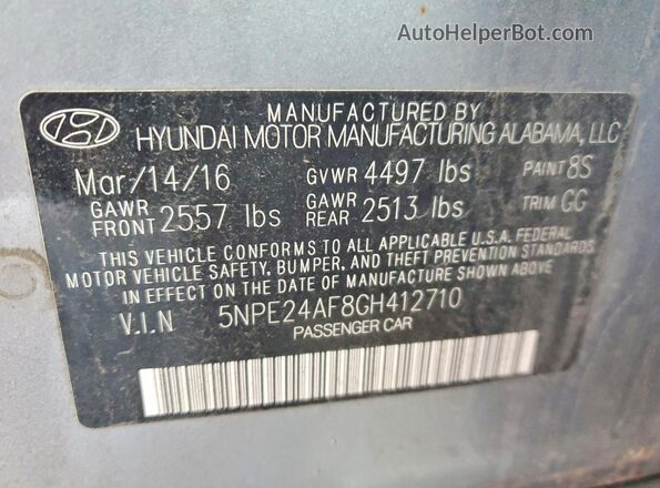 5NPE24AF8GH412710 2016 HYUNDAI SONATA Silver Widok komory silnika