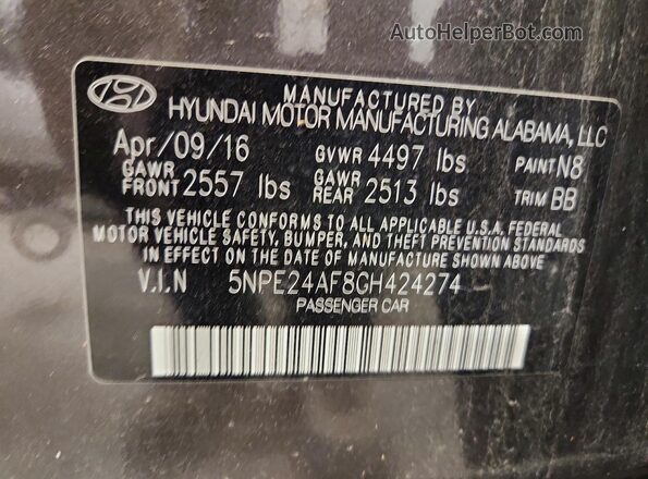 5NPE24AF8GH424274 2016 HYUNDAI SONATA Коричневый Вид подкапотного пространства
