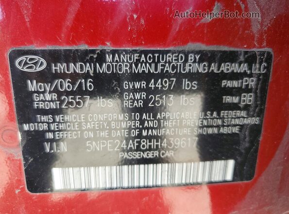 5NPE24AF8HH439617 2017 HYUNDAI SONATA Red Engine compartment view