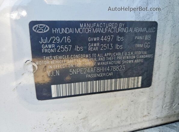 5NPE24AF8HH478823 2017 HYUNDAI SONATA White Շարժիչի բաժամունքի տեսք