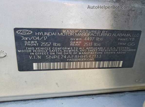 5NPE24AF8HH542133 2017 HYUNDAI SONATA Silver Vista del compartimento del motor