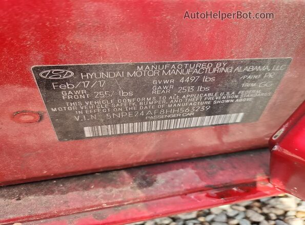 5NPE24AF8HH563239 2017 HYUNDAI SONATA Red Widok komory silnika