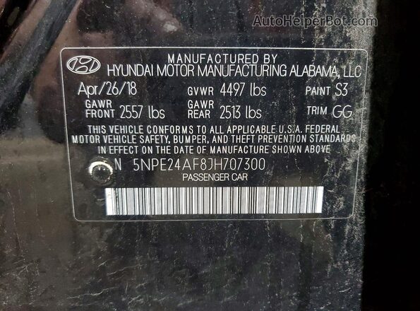 5NPE24AF8JH707300 2018 HYUNDAI SONATA Black Engine compartment view
