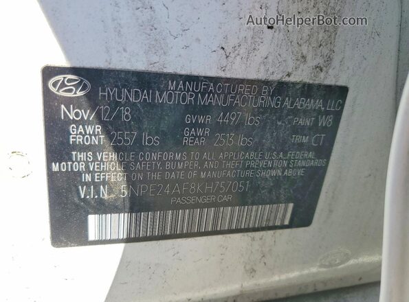 5NPE24AF8KH757051 2019 HYUNDAI SONATA White 