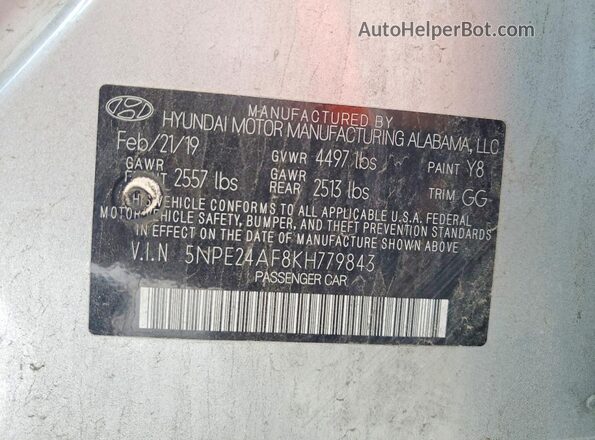 5NPE24AF8KH779843 2019 HYUNDAI SONATA Gray Widok komory silnika