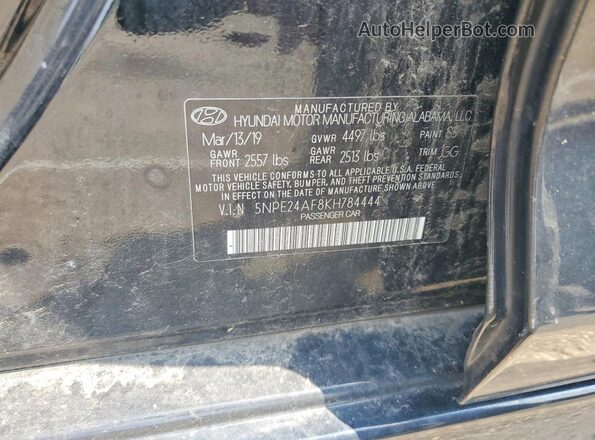 5NPE24AF8KH784444 2019 HYUNDAI SONATA Black ძრავის განყოფილების ხედი