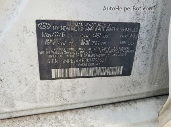 5NPE24AF8KH798621 2019 HYUNDAI SONATA Белый Вид подкапотного пространства