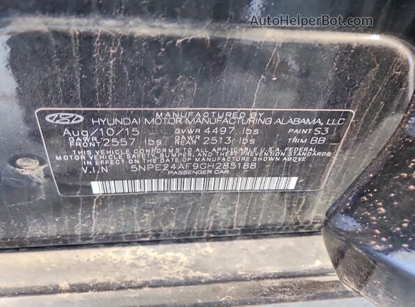 5NPE24AF9GH285188 2016 HYUNDAI SONATA Black ძრავის განყოფილების ხედი