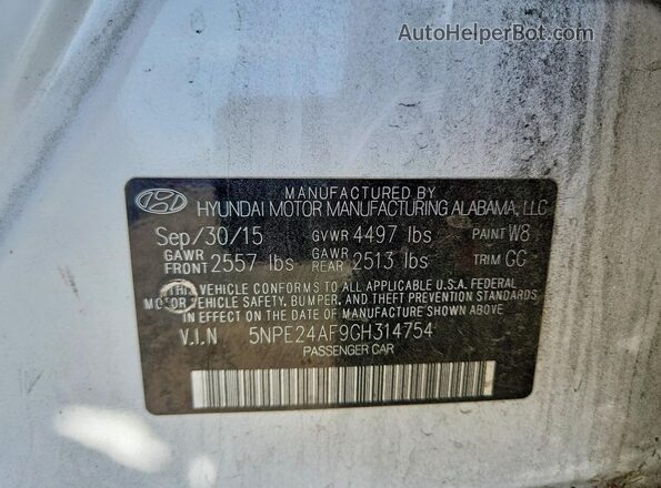 5NPE24AF9GH314754 2016 HYUNDAI SONATA White 