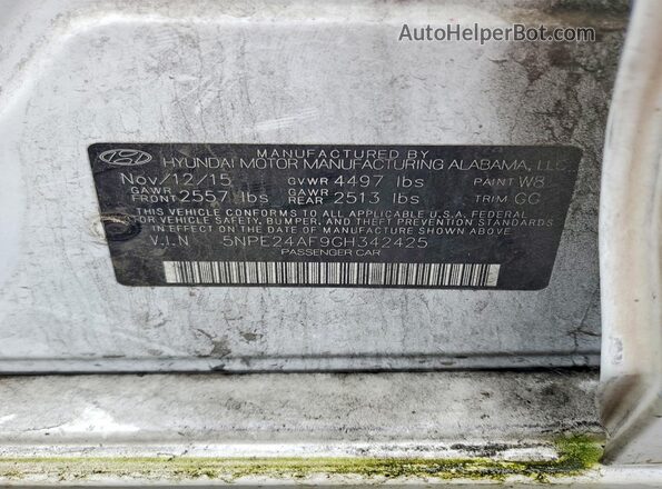 5NPE24AF9GH342425 2016 HYUNDAI SONATA White Widok komory silnika