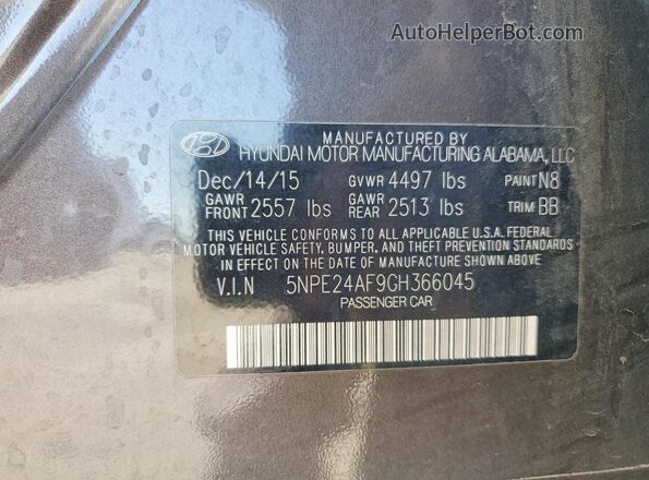 5NPE24AF9GH366045 2016 HYUNDAI SONATA Tan Вид підкапотного простору