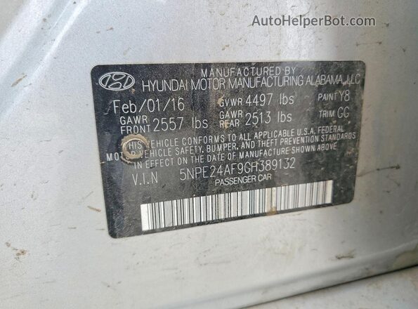 5NPE24AF9GH389132 2016 HYUNDAI SONATA Silver Շարժիչի բաժամունքի տեսք