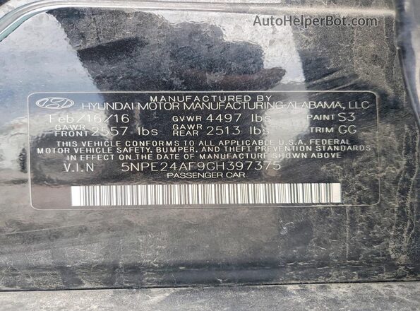 5NPE24AF9GH397375 2016 HYUNDAI SONATA Black Շարժիչի բաժամունքի տեսք