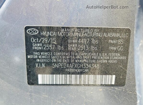 5NPE24AFXGH334348 2016 HYUNDAI SONATA Silver ძრავის განყოფილების ხედი