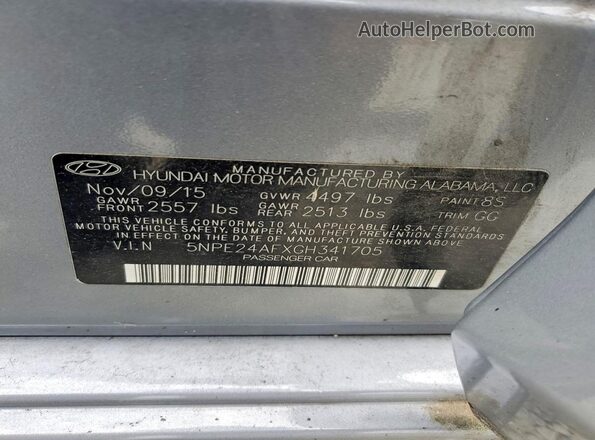 5NPE24AFXGH341705 2016 HYUNDAI SONATA Silver 