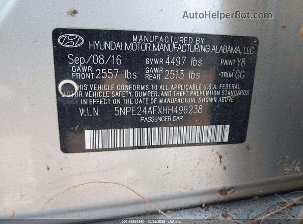 5NPE24AFXHH496238 2017 HYUNDAI SONATA Silver ძრავის განყოფილების ხედი
