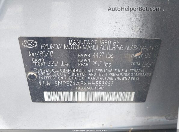 5NPE24AFXHH553957 2017 HYUNDAI SONATA Light Blue Շարժիչի բաժամունքի տեսք