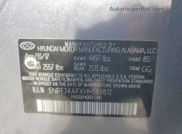 5NPE24AFXHH589812 2017 HYUNDAI SONATA Silver Widok komory silnika