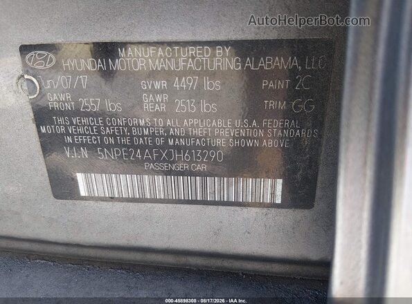 5NPE24AFXJH613290 2018 HYUNDAI SONATA Серый Вид подкапотного пространства