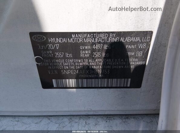 5NPE24AFXJH619753 2018 HYUNDAI SONATA White Շարժիչի բաժամունքի տեսք