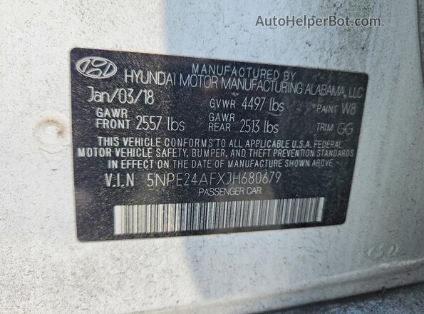 5NPE24AFXJH680679 2018 HYUNDAI SONATA White Vista del compartimento del motor