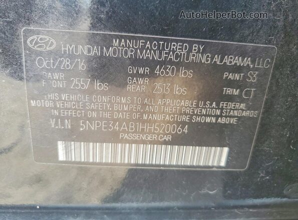 5NPE34AB1HH520064 2017 HYUNDAI SONATA Black Vista del compartimento del motor
