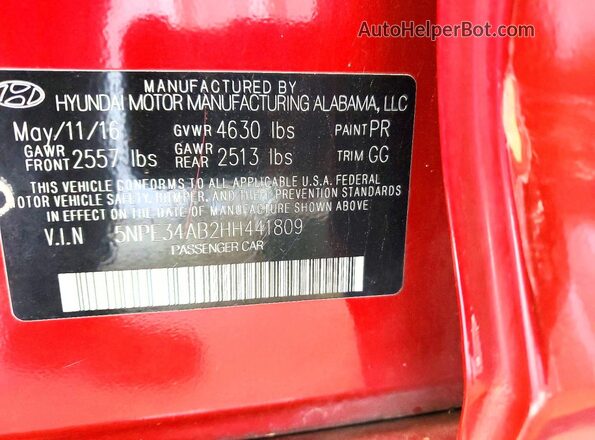 5NPE34AB2HH441809 2017 HYUNDAI SONATA Красный Вид подкапотного пространства