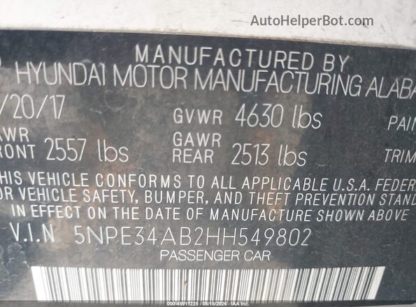 5NPE34AB2HH549802 2017 HYUNDAI SONATA White Engine compartment view