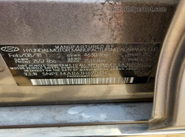 5NPE34AB6JH690314 2018 HYUNDAI SONATA Серый Вид подкапотного пространства