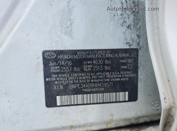 5NPE34AB8HH459571 2017 HYUNDAI SONATA White Շարժիչի բաժամունքի տեսք