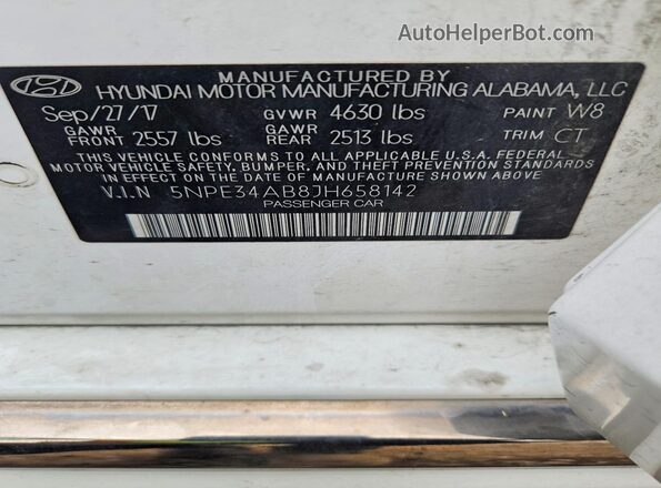 5NPE34AB8JH658142 2018 HYUNDAI SONATA White Widok komory silnika