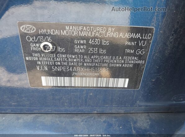 5NPE34ABXHH513503 2017 HYUNDAI SONATA Blue Շարժիչի բաժամունքի տեսք