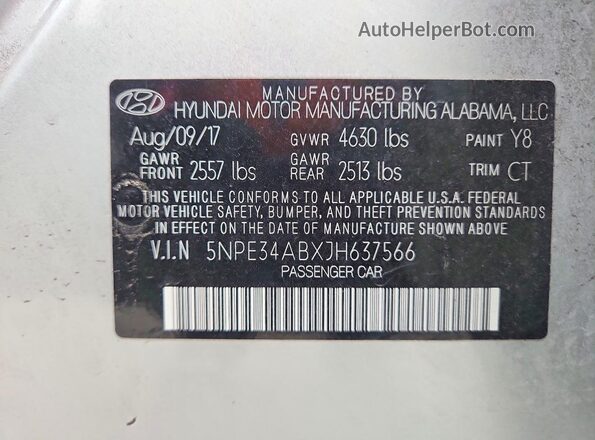 5NPE34ABXJH637566 2018 HYUNDAI SONATA Silver Շարժիչի բաժամունքի տեսք