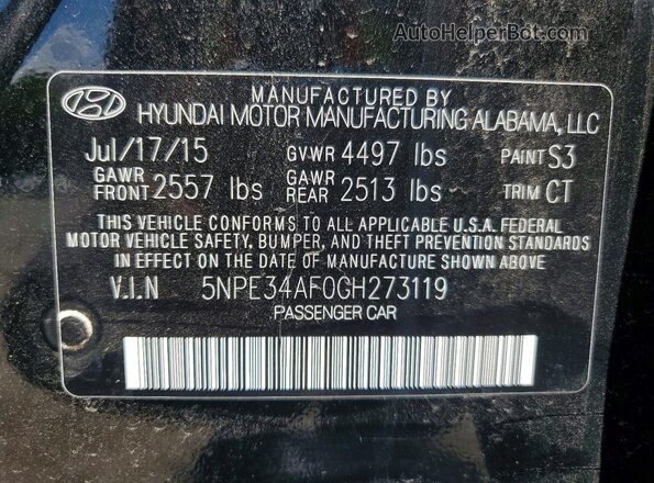 5NPE34AF0GH273119 2016 HYUNDAI SONATA Black Engine compartment view