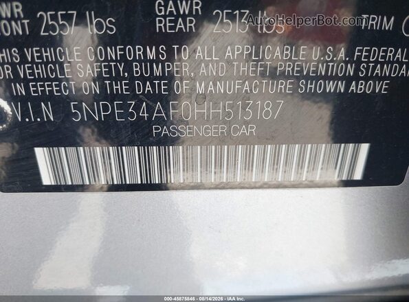 5NPE34AF0HH513187 2017 HYUNDAI SONATA Серебряный Вид подкапотного пространства