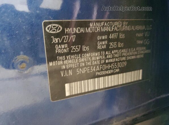 5NPE34AF0HH553009 2017 HYUNDAI SONATA Blue Շարժիչի բաժամունքի տեսք