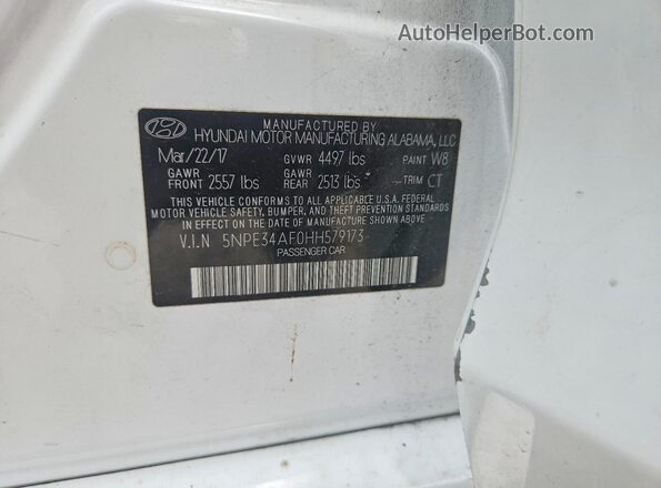 5NPE34AF0HH579173 2017 HYUNDAI SONATA White VIN կոդի պիտակի տեսք