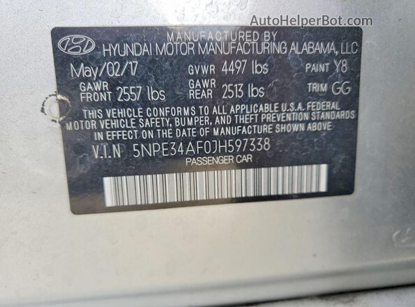 5NPE34AF0JH597338 2018 HYUNDAI SONATA Silver Widok naklejki z numerem VIN